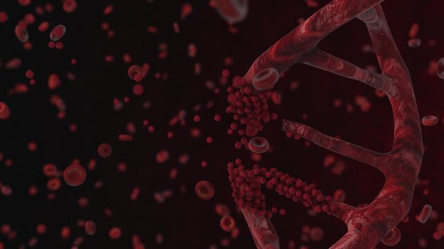 Damaged DNA double helix regenerating and recovering through cellular repair 3d render