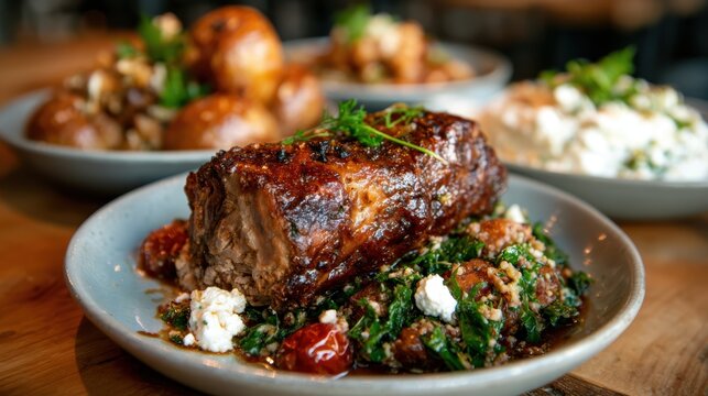 This mouthwatering dish features beautifully arranged meat and colorful vegetables, highlighting culinary artistry and the joy of gourmet dining in a well-composed frame.