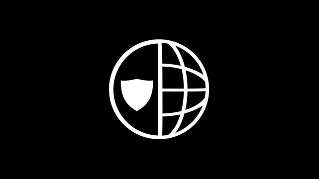 Globe icon with a shield inside, ideal for web security, internet protection, VPN, global network safety, online privacy and cyber defense concepts