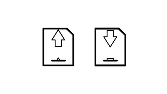 Two file icons with upload and download arrows, ideal for file transfer, data exchange, storage, backup, sharing and document management concepts