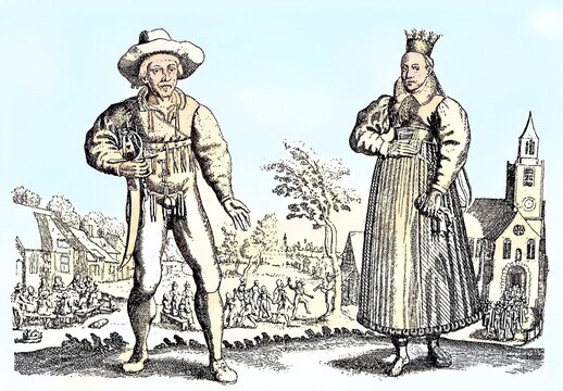 Peasant Wedding, Bride and Groom, from the Frankfurt area, Germany, late 17th century, Historical, digitally restored reproduction from a 19th century original