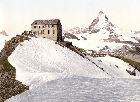 Gornergratbahn und Matterhorn, Wallis, Alpen, Schweiz / Gornergrat Railway and Matterhorn, Valais, Alps of, Switzerland, Historical, digitally restored reproduction from a 19th century original, Record date not stated