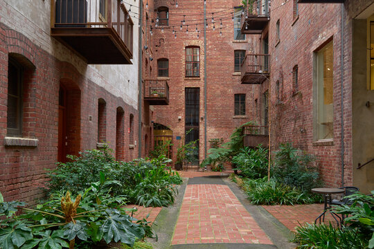 Red Brick Courtyard of Converted City Apartments
