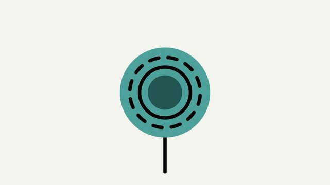 Flat vector illustration of a round teal tree with concentric circles and a dashed ring on a slender stem set against a soft cream colored backdrop