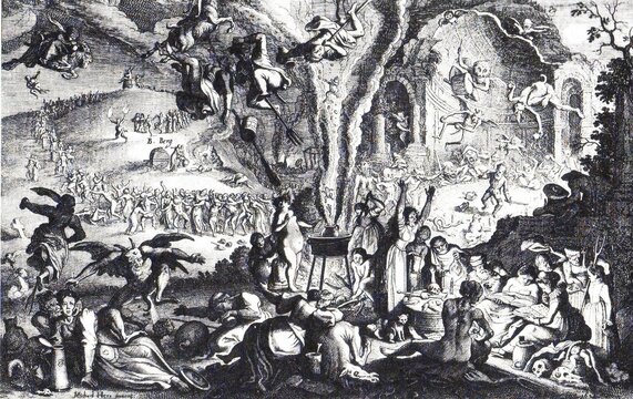 Witch Scene, Witches at Walpurgis Night at the Witches' Dance Place, c. 1650, Germany, Historical, digitally restored reproduction from an original of the time
