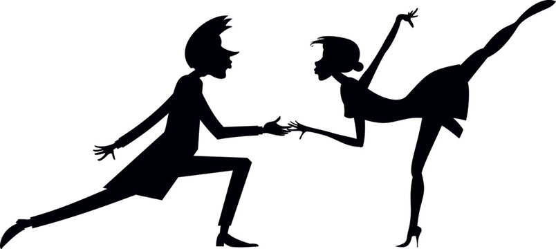 Black on white silhouette of dancing	man and woman