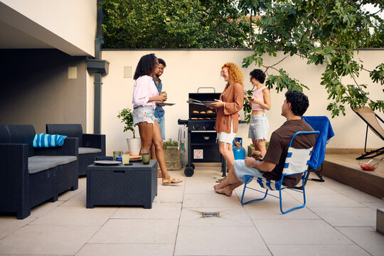 Woman prepares  barbecue for her friends