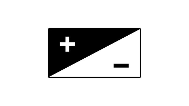 Rectangle split diagonally into black and white halves with plus and minus symbols representing image contrast adjustment on a clean white background