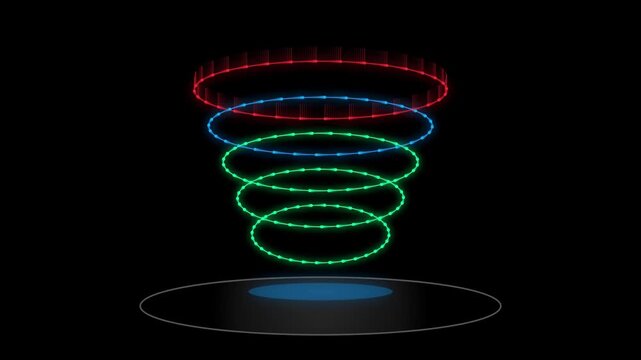 Futuristic glowing sales funnel hologram on dark background