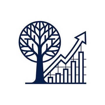 Sustainable Business Growth Concept with Tree Icon and Upward Financial Chart Arrow Vector Illustration
