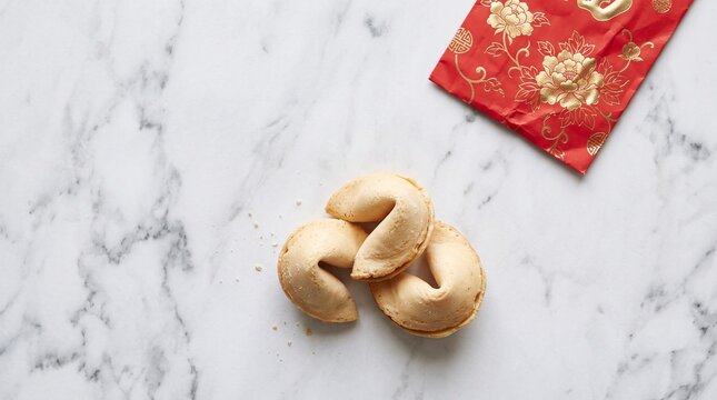 Celebrating the lunar new year with traditional red envelopes and delicious fortune cookies symbolizing good luck