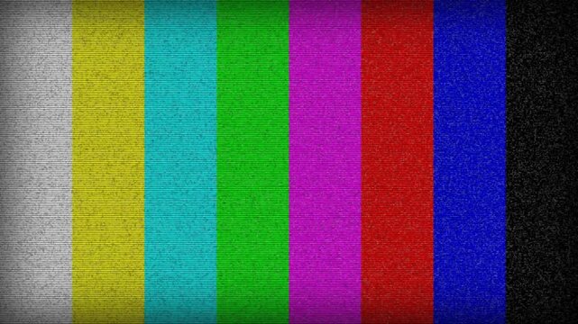 Television color bars test pattern with analog static and scanlines