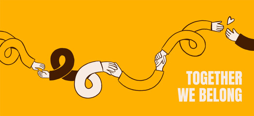 Plakat Minimalist connected arms concept illustration for community, human connection, togetherness and belonging designs. Social support and kindness banner
