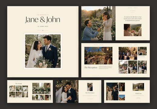 Wedding Photo Album Template, Elegant Bridal Memory Book & Scrapbook Layout for Wedding Photography and Engagement Keepsakes