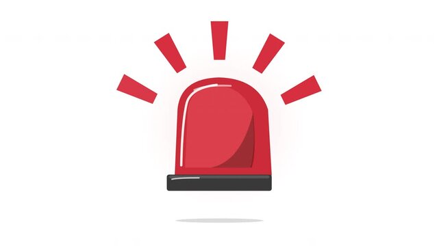 Red emergency siren flashing animation, police and ambulance alarm beacon light, flat style loop