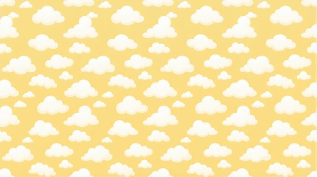 Seamless cloud pattern on yellow background repeating surface