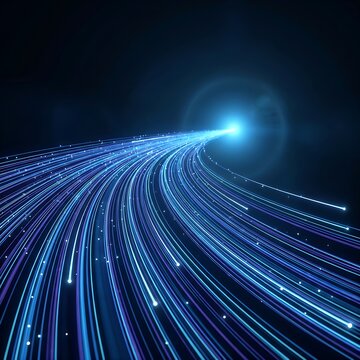 Binary data moving on a digital road, streaming data and glowing digital code trails illustrating an AI and artificial intelligence concept