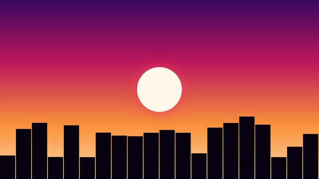 Abstract City Skyline Silhouette with Retro Sunset Gradient Sky