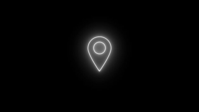 Abstract location glowing neon icon fast tracking map pin icon animation on black background. ideal for map applications, travel content, gps map pointer pulse animation.
