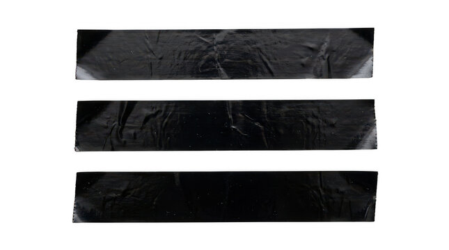 Three black duct tape strips isolated on transparent background