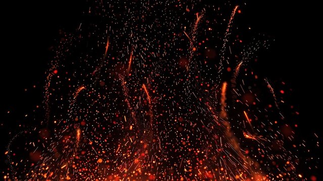 Rising ember sparks on pure black background overlay