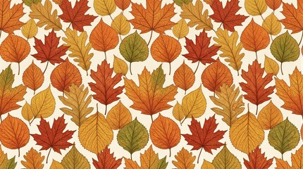 Fototapeta premium Assorted autumn leaves scattered on seamless patterned background