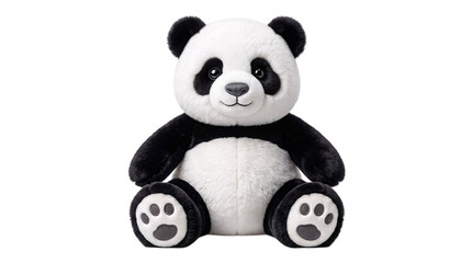 Sitting plush panda toy with paw detail on white isolated on png transparent background © Isolated Hub
