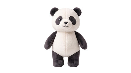 Standing plush panda toy with black limbs on white isolated on png transparent background © Isolated Hub