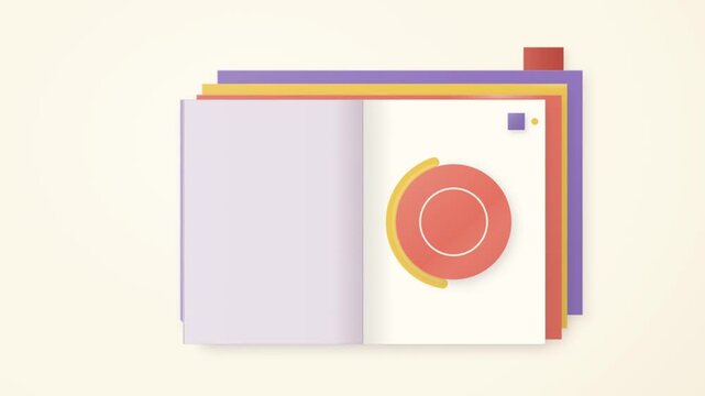 Minimalist Animated Open Book Motion Graphic, Flat Design Booklet turning pages element, modern editorial publication mockup video