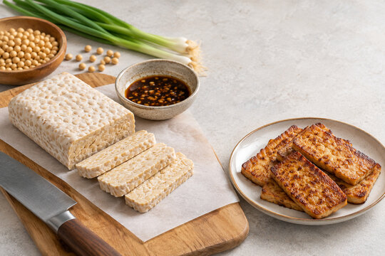 Fresh and Pan Seared Tempeh with Soybeans and Marinade