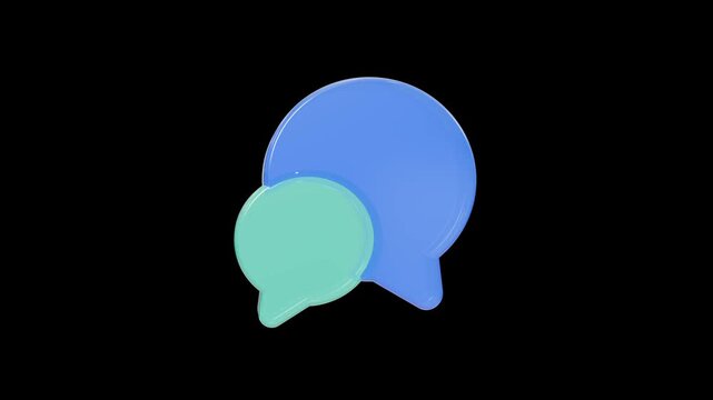 Rotating translucent blue and teal 3D chat bubbles animation