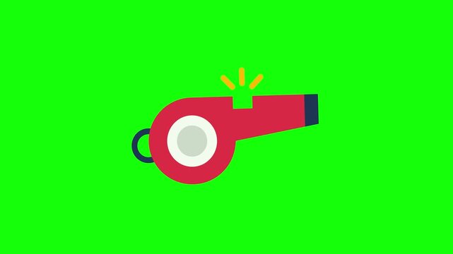 Red Plastic Whistle Blowing Sound Animation Loop on Chroma Key Green Screen and White Background