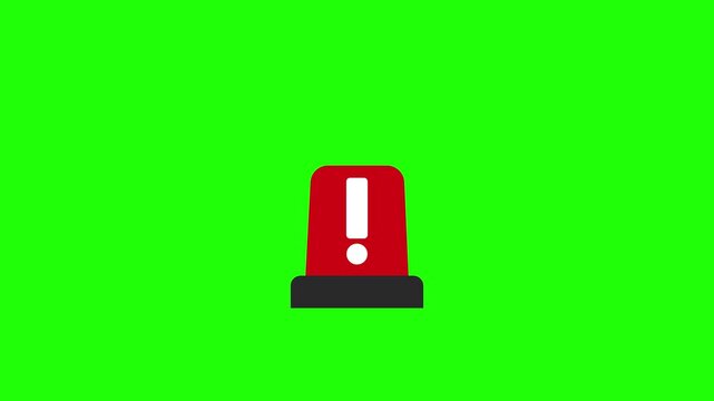 Emergency Siren Icon Animation Seamless Loop with Exclamation Mark on Green Screen Background