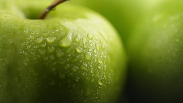 Fresh Green Apples with Water Droplets CloseUp video.