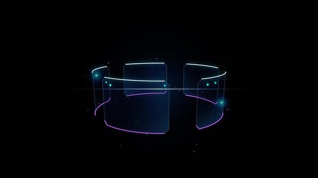  Floating ring of translucent blue glass tiles on black background for tech app logo icon, connection flow, saas website graphic and corporate process