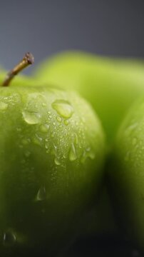 Fresh Green Apples with Water Droplets CloseUp video.