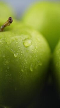 Fresh Green Apples with Water Droplets CloseUp video.
