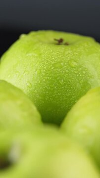 Fresh Green Apples with Water Droplets CloseUp video.