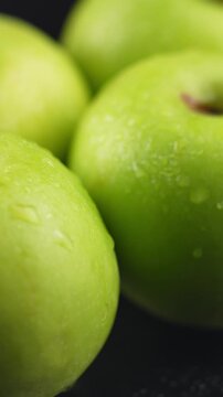Fresh Green Apples with Water Droplets CloseUp video.