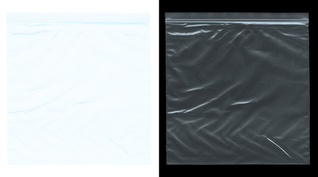 Transparent plastic zip bag texture, wrinkled polyethylene baggie overlay, realistic creased plastic wrap for product mockups