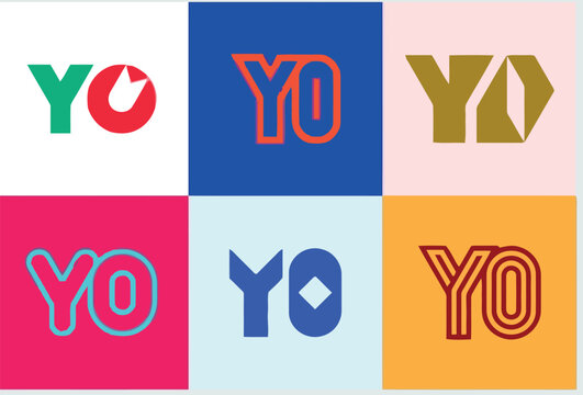 Yo Text Typography Wordmark Logo Bundle Featuring Six Creative Colorful Monogram Lettering Variations for Startup Business Identity and Modern Brand Corporate Visuals