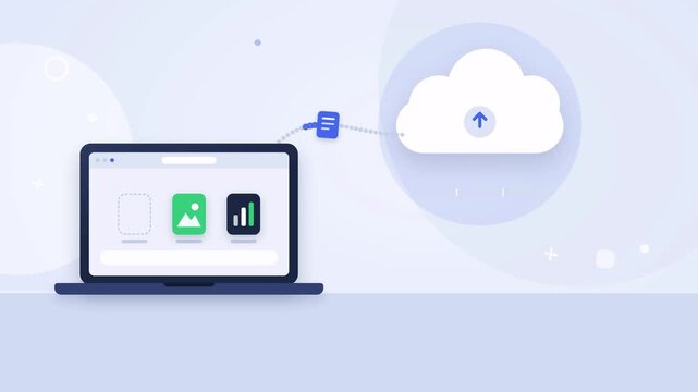 Static 4K UHD animation of cloud upload progress from laptop