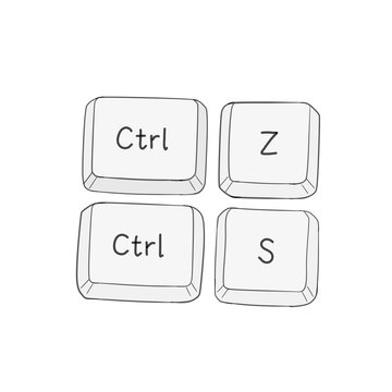 Cute digital illustration of computer keyboard keys with Ctrl Z and Ctrl S shortcut commands