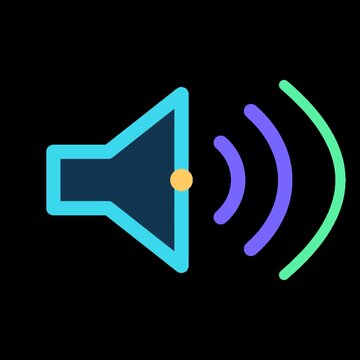 Animated speaker icon with radiating sound waves representing audio volume playback or unmuted sound setting