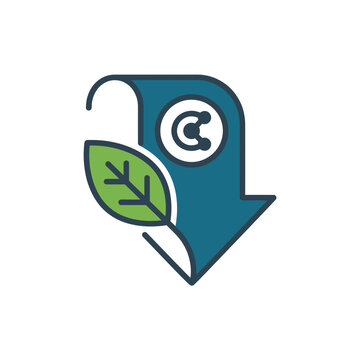 Eco friendly carbon footprint reduction icon with green leaf and down arrow for sustainability