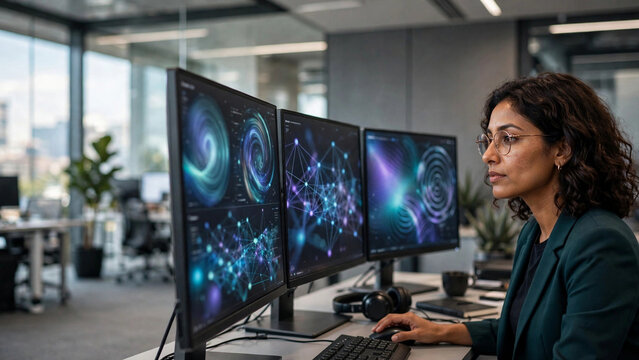 Cybersecurity analyst monitoring threat dashboard in security operatio