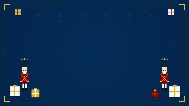 Festive pixel art nutcracker and gift box pattern on dark blue