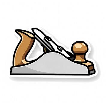 Illustration of a Woodworking Hand Plane Tool in Sticker Style, Manual Carpenter Jack Plane Icon for DIY Woodcraft, Carpentry, and Construction Projects isolated on White Background