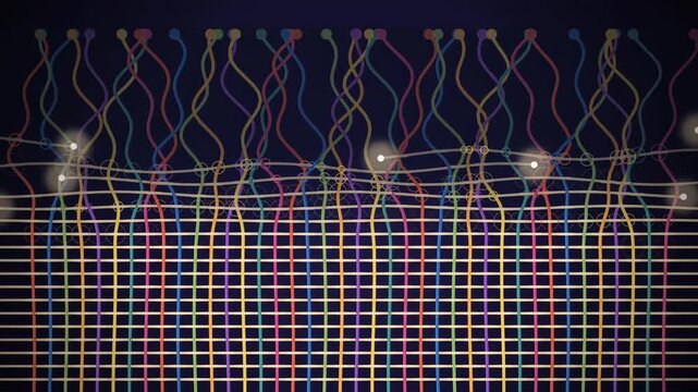 Abstract woven tapestry transformation showing tangled threads brightening with golden light symbolizing empathy growth connection
