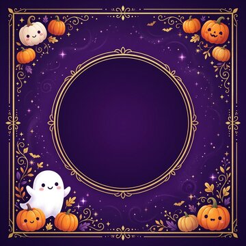 Cute Halloween social media template with ghost and frame